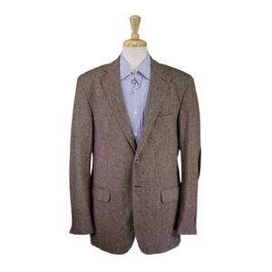 Massimo Dutti Men's Brown Herringbone Tweed 2-Btn Wool Blazer Jacket 44R